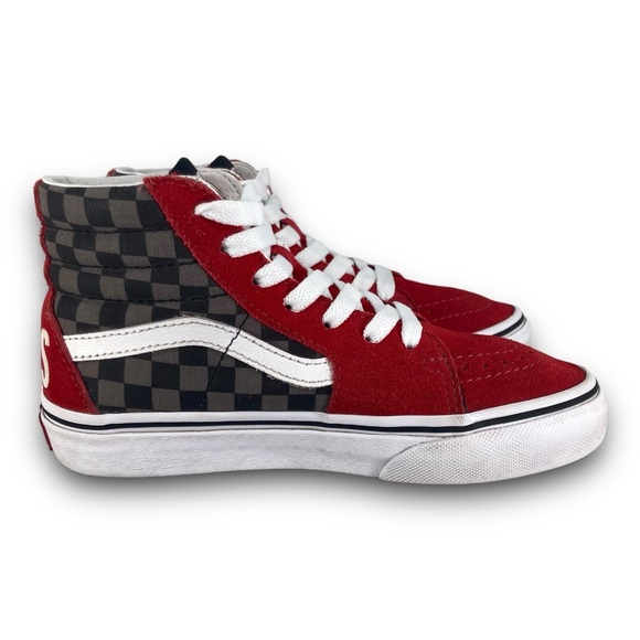 Vans Sk8 Hi Checkerboard Sneakers 508357 Skate Shoes Red Black Gray Youth 1.5 - Picture 3 of 9